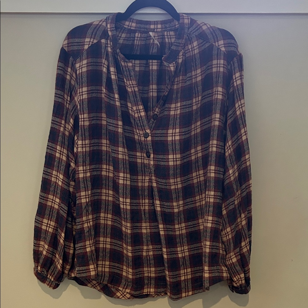Free People Half Button Oversized Flannel size small